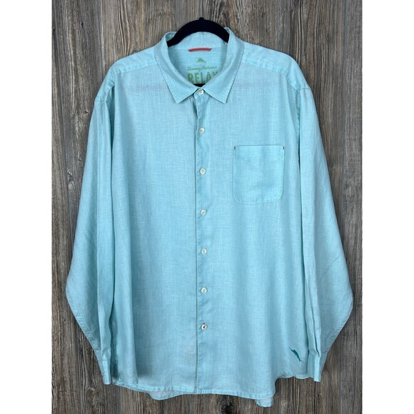 Tommy Bahama Other - Tommy Bahama RELAX Button Up Shirt Men XL Linen Long Sleeve Blue Beach Nautical